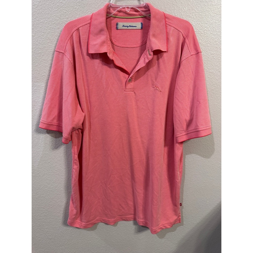 Tommy‎ Bahama XL Pink Checkered Short Sleeve Golf Polo Shirt Mens